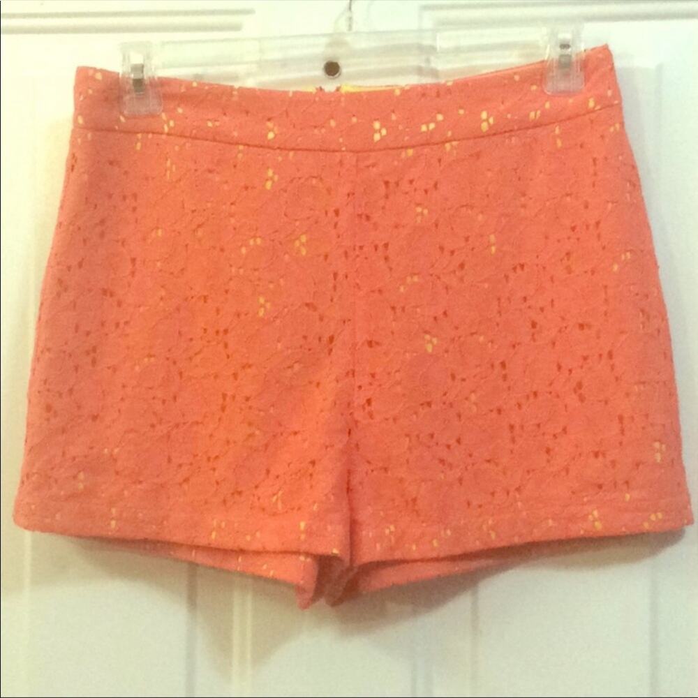 Forever 21 Exclusive High Waisted Orange Lace Shorts Women's Size Large Mom Rise
